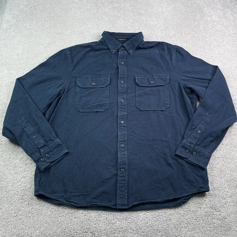 Banana Republic Shirt Mens XL Navy Blue Heavy Flannel Standard Redwood Utility